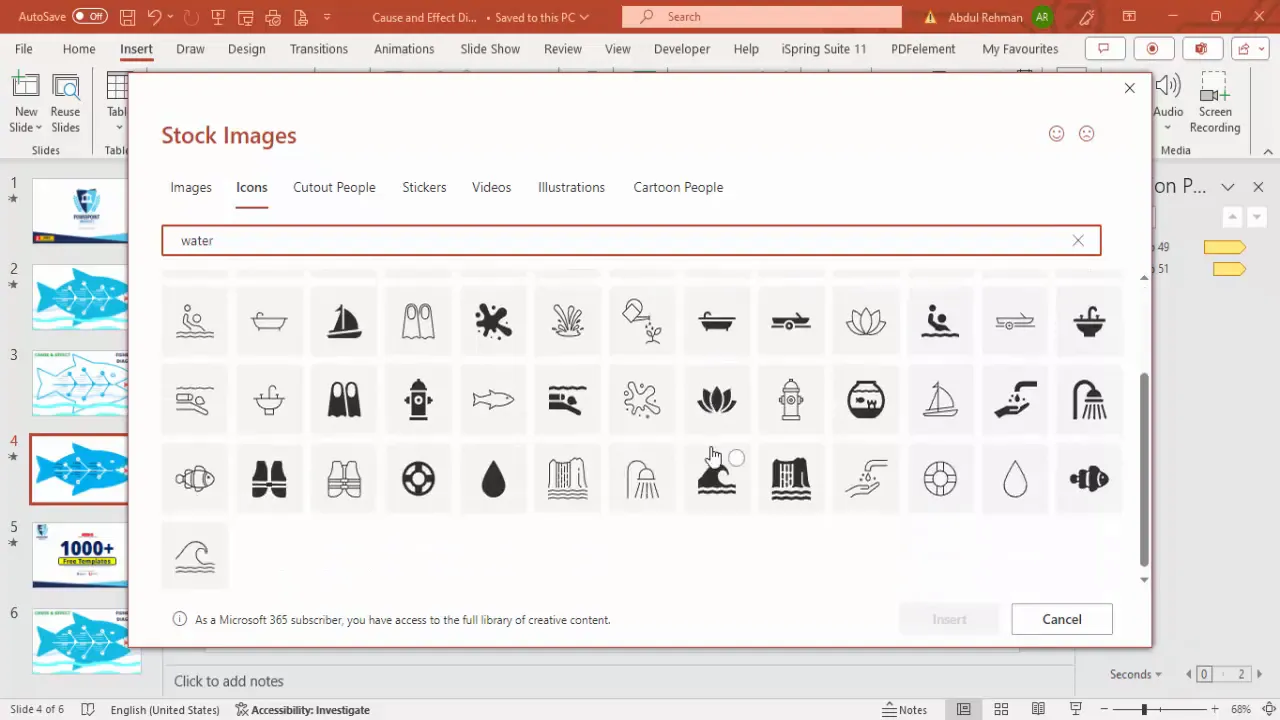 Adding water icons under fishbone diagram