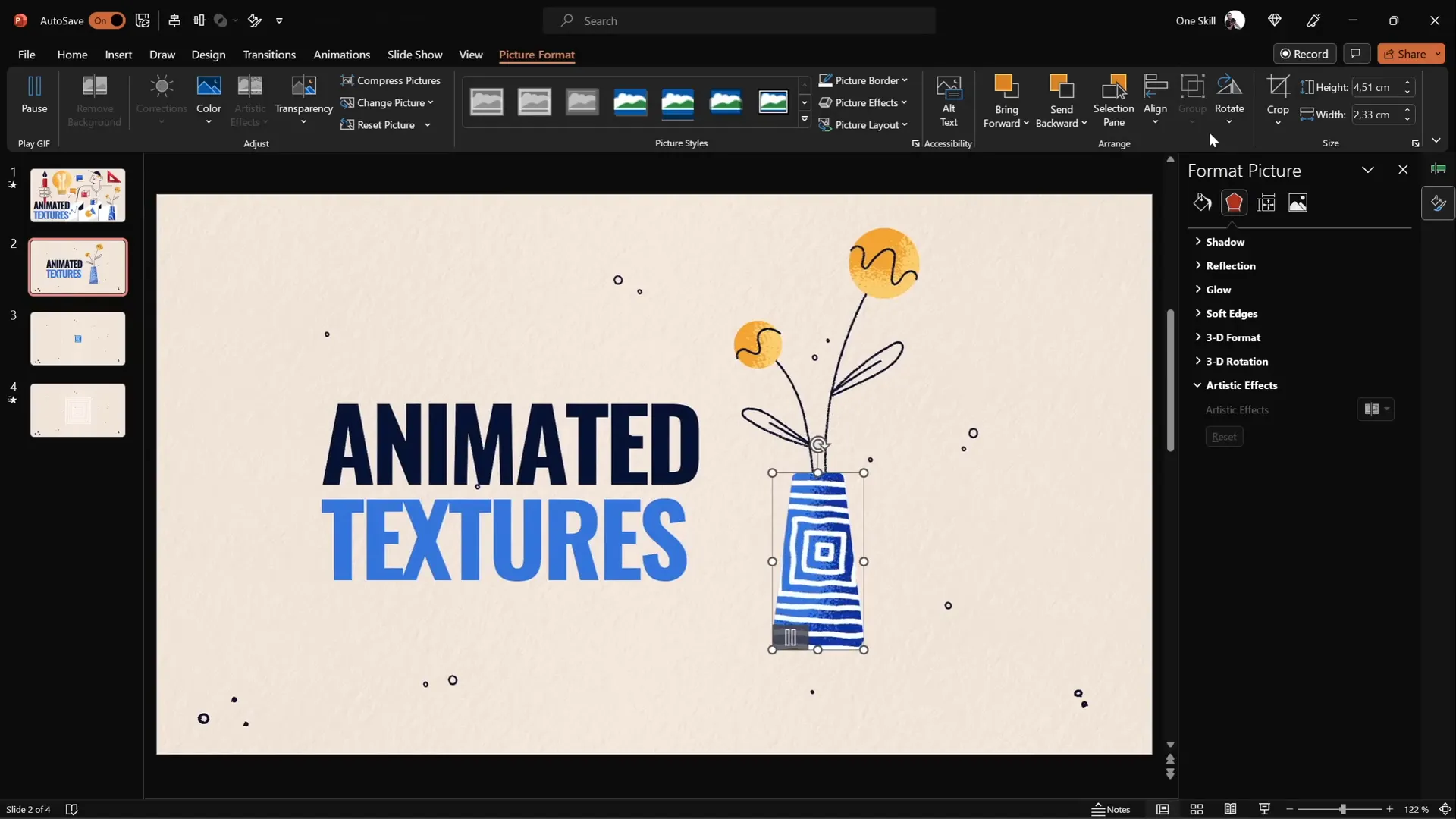 Animated texture cropped to vase shape in PowerPoint