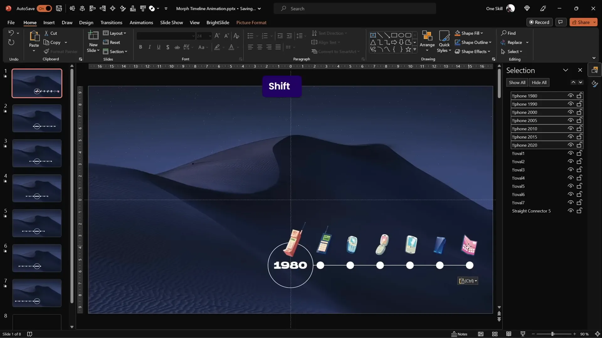 Adding and positioning phone illustrations above the timeline