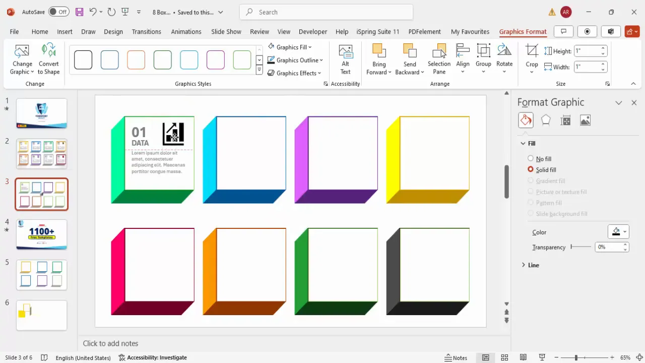 Adding and formatting icons inside infographic boxes