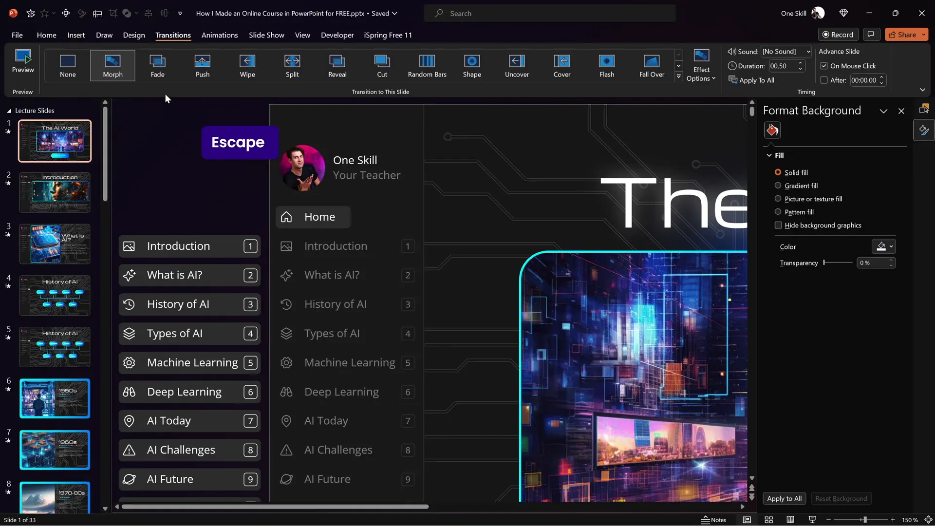 Morph transition animating sidebar active section highlight