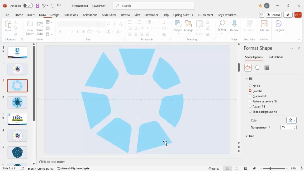 Fragmented star shapes forming 7 option segments