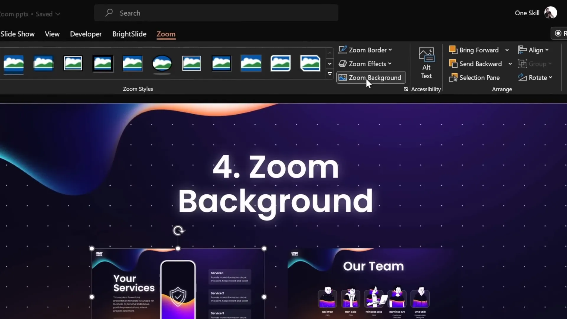 Activating transparent zoom background to create depth effect