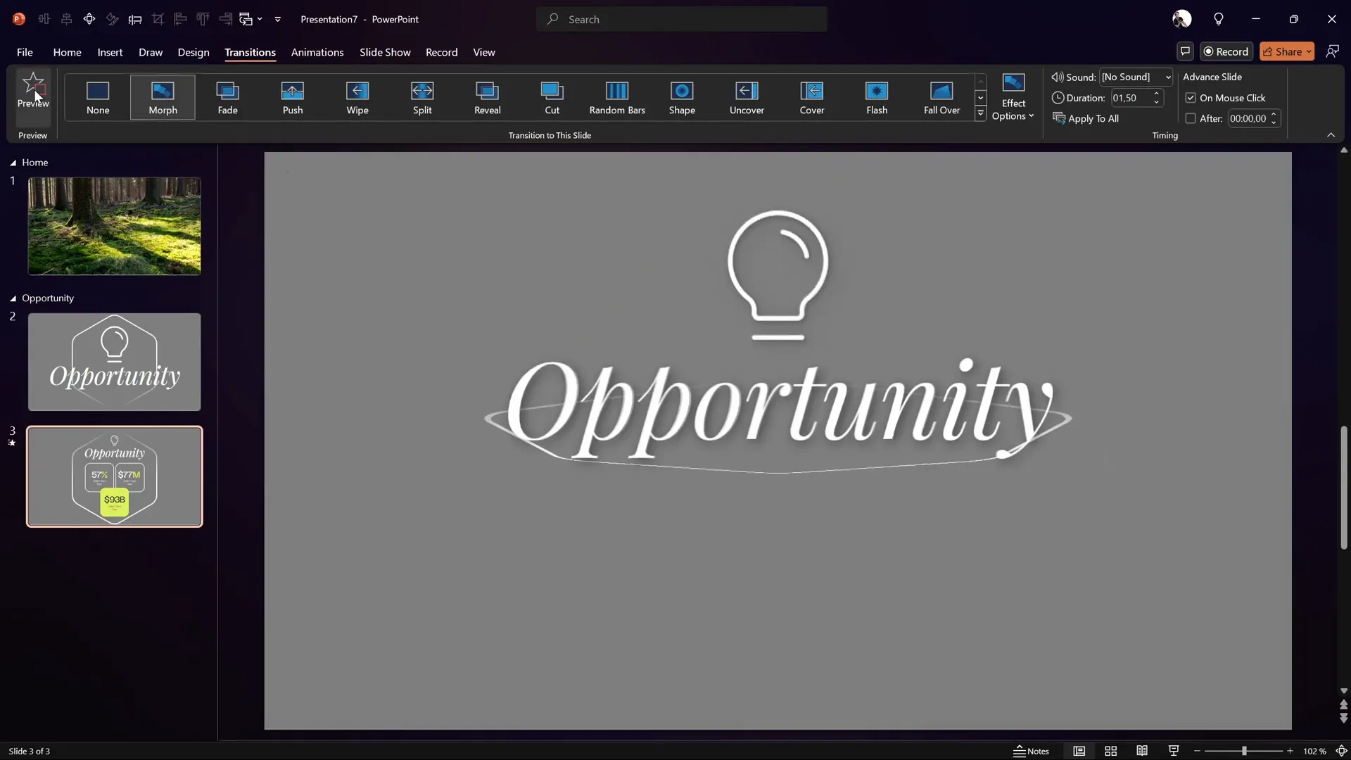 Morph transition with flipping hexagon animation