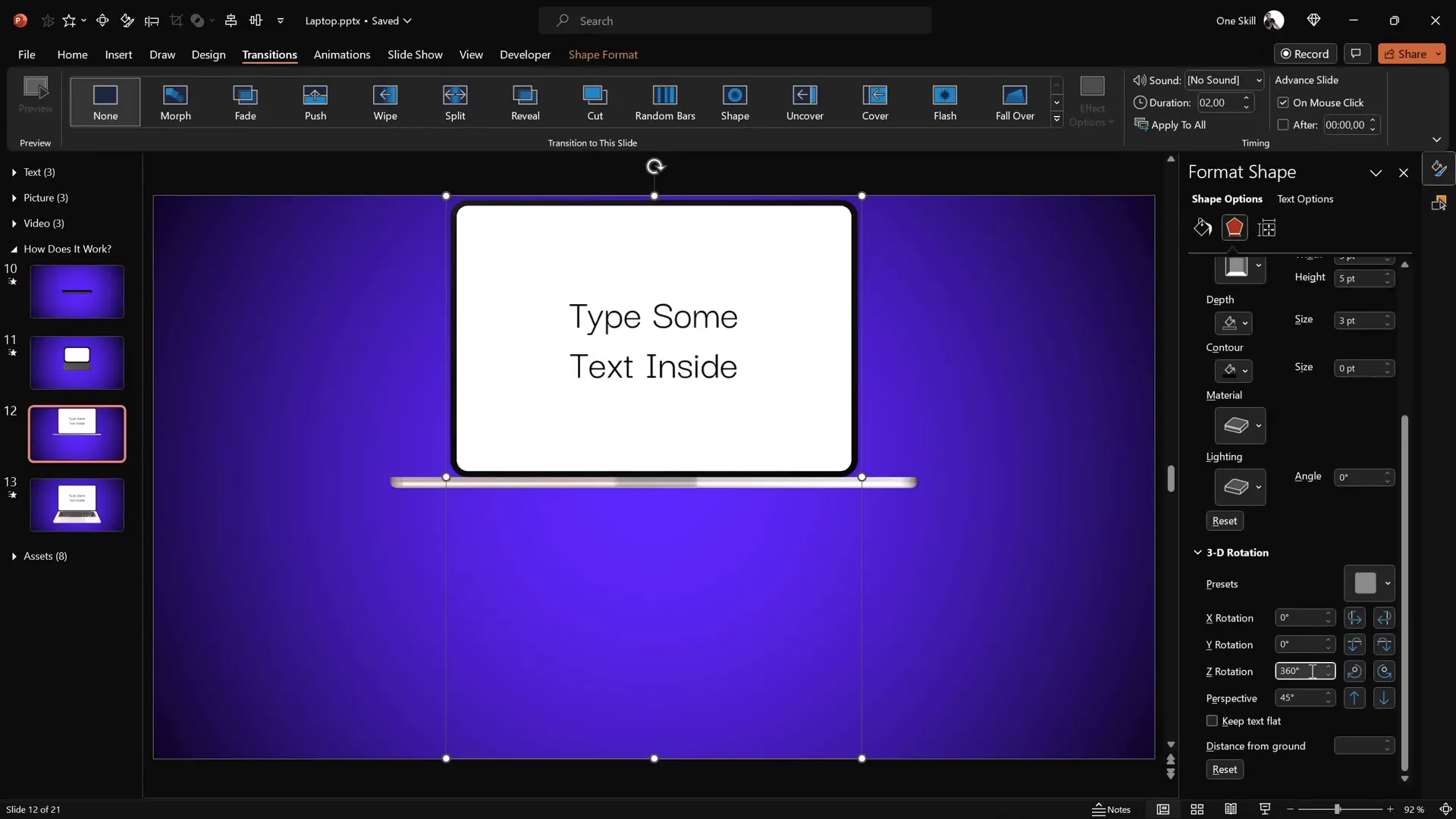Typing text inside laptop screen shape
