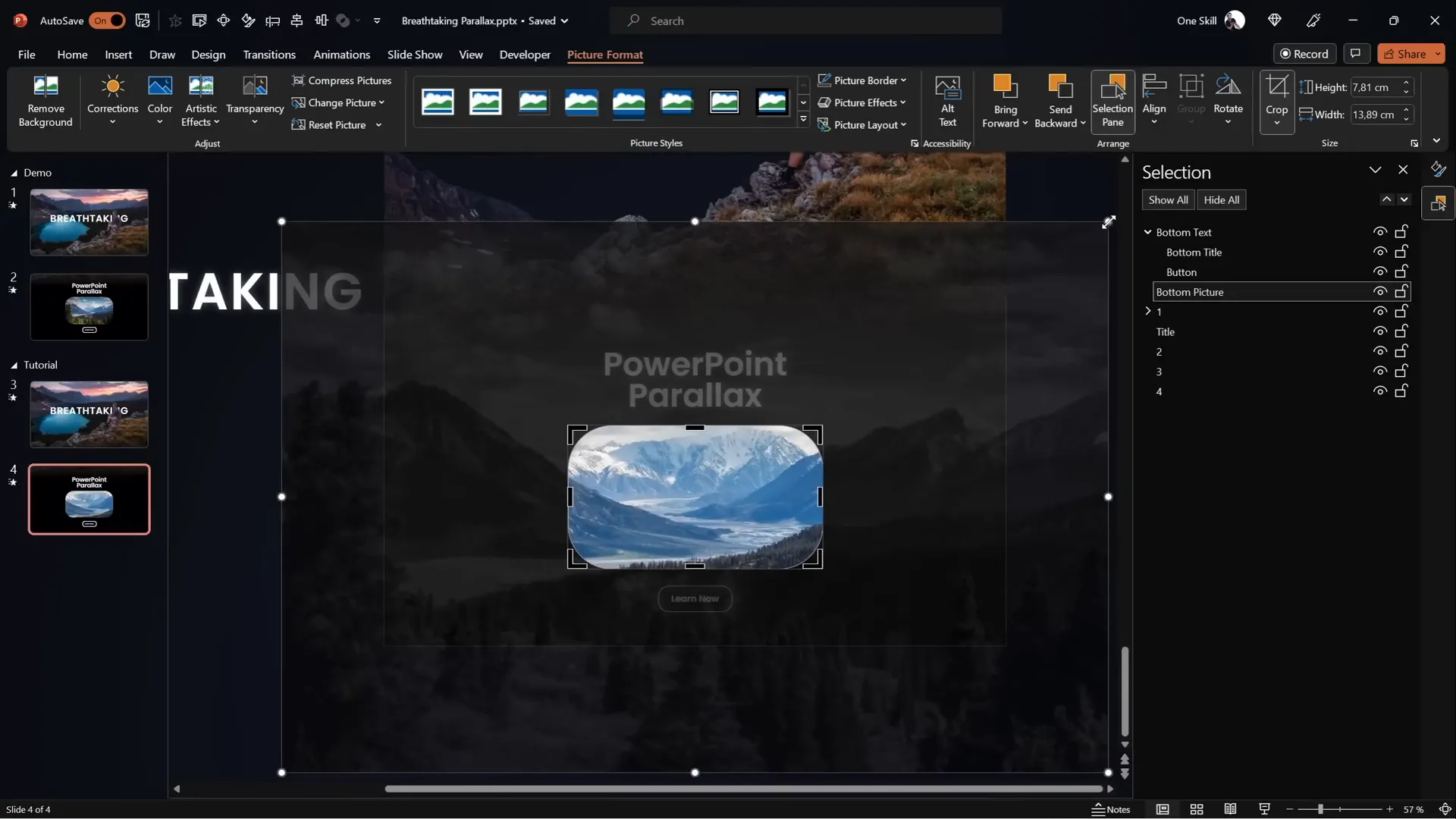 Zoom effect applied to photo using crop tool for morph transition