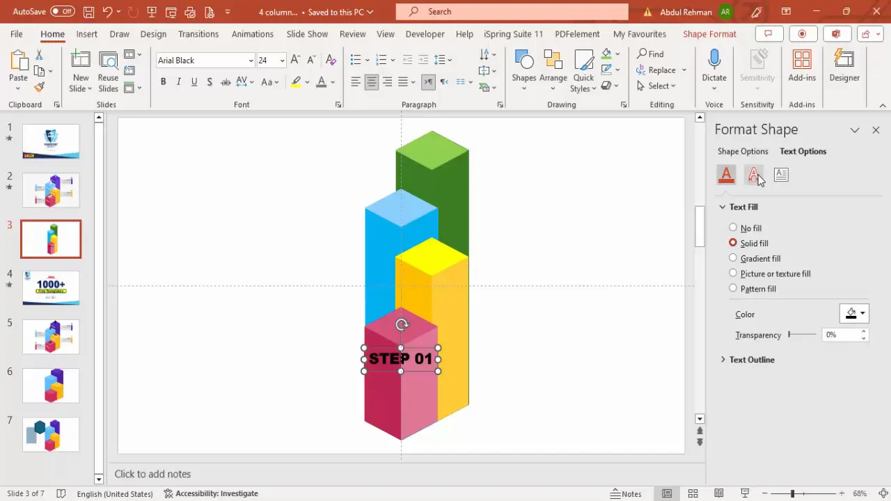 Adding 3D rotated step number text