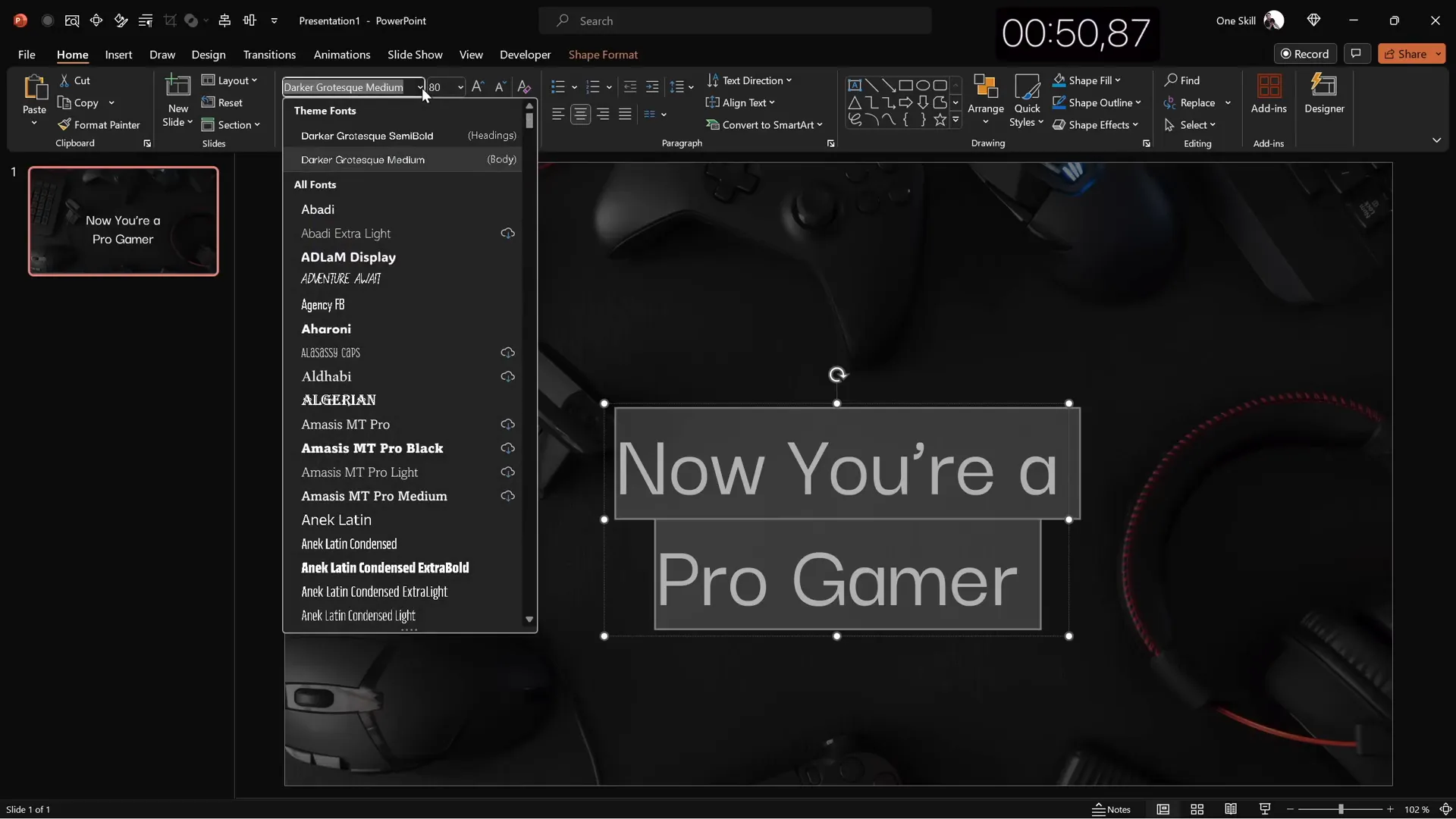 Pro gamer slide with dark background and 3D controller animation