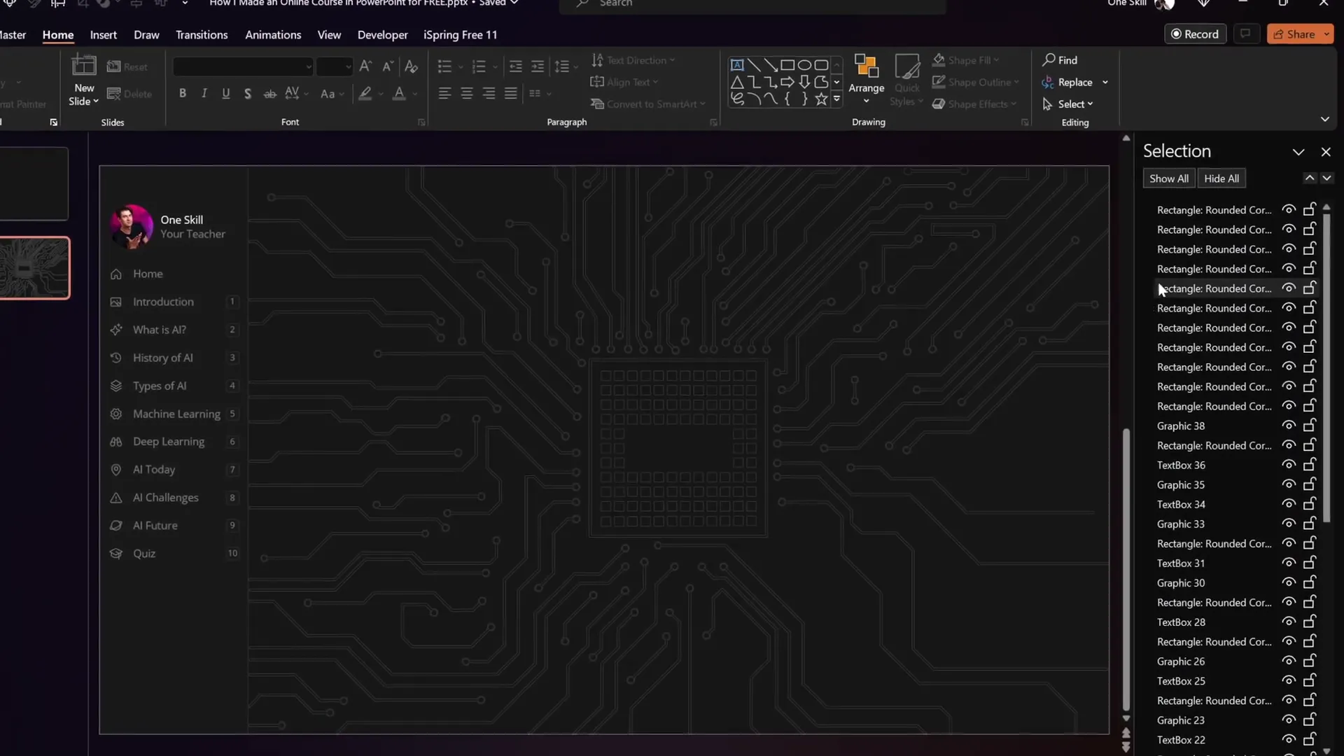 PowerPoint sidebar showing invisible clickable rectangles with hyperlinks