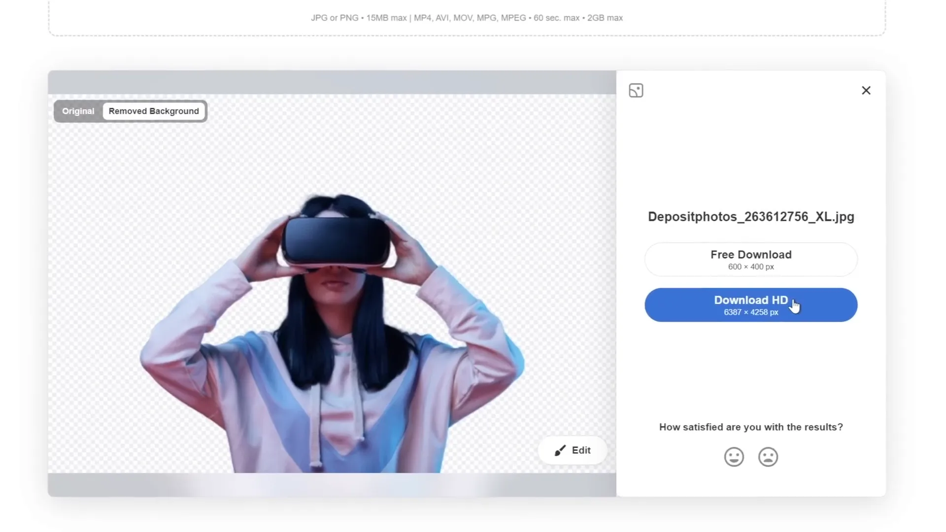 Model photo background removed using Depositphotos tool