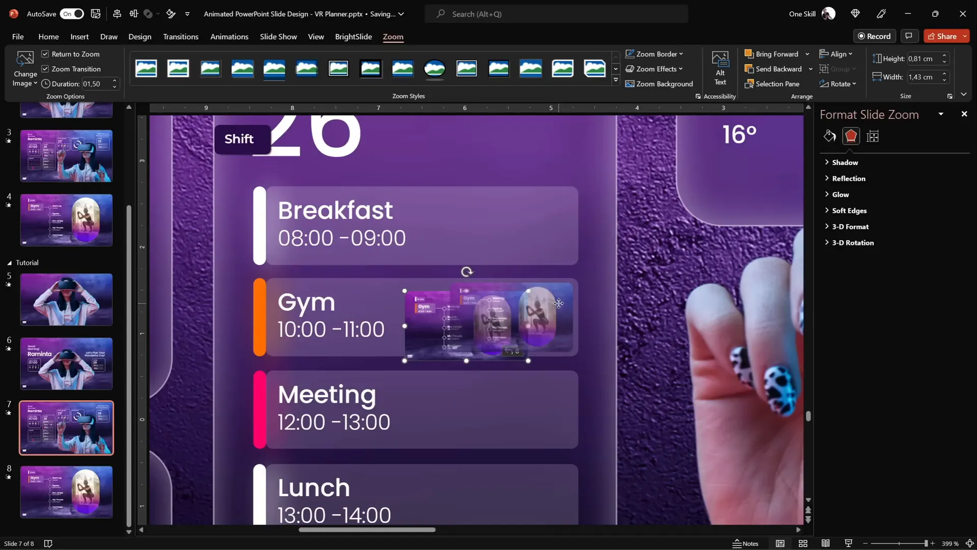 Slide zoom inserted with rounded corners and no reflection