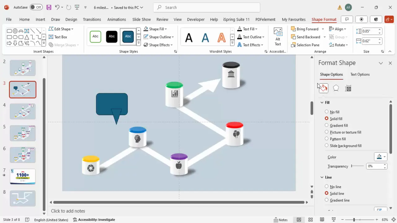 Creating text boxes with pointer arrows for milestone details