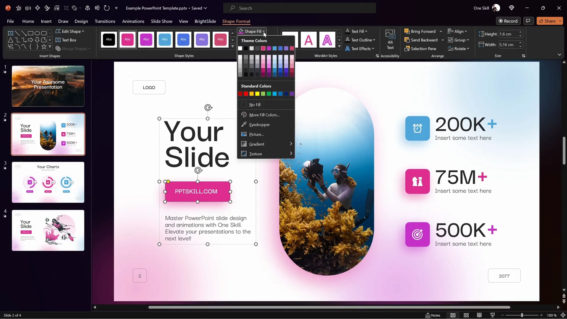 PowerPoint color palette customization in design tab