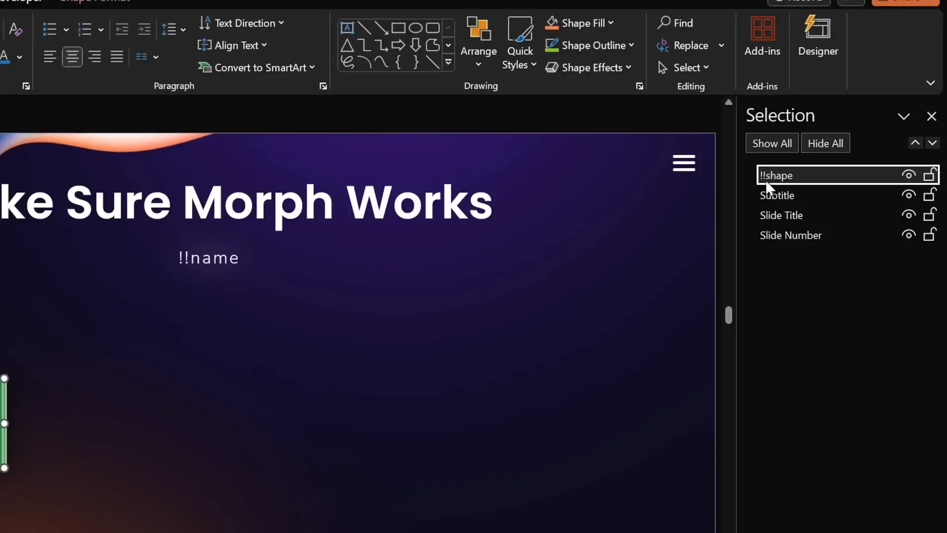 Renaming objects in Selection Pane to fix Morph transition