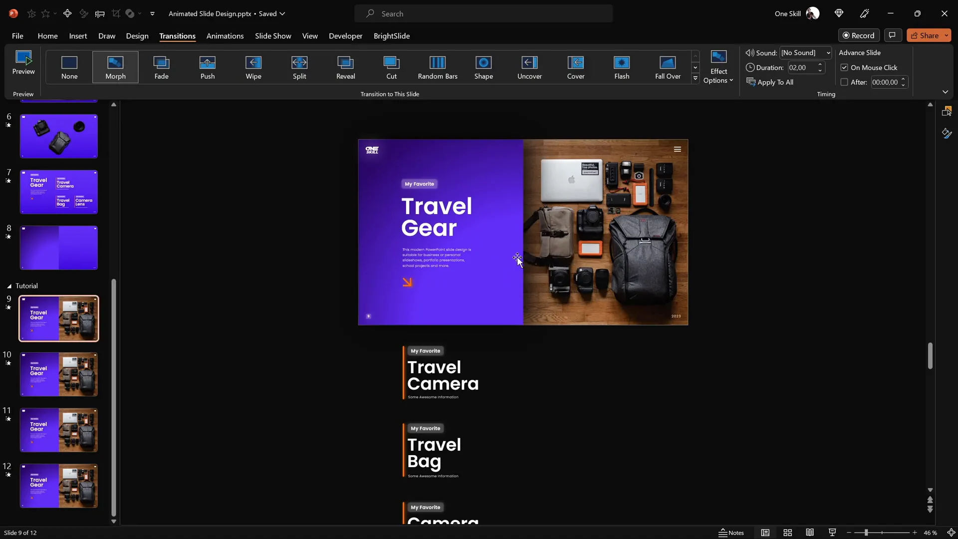 Applying Morph transition to all slides