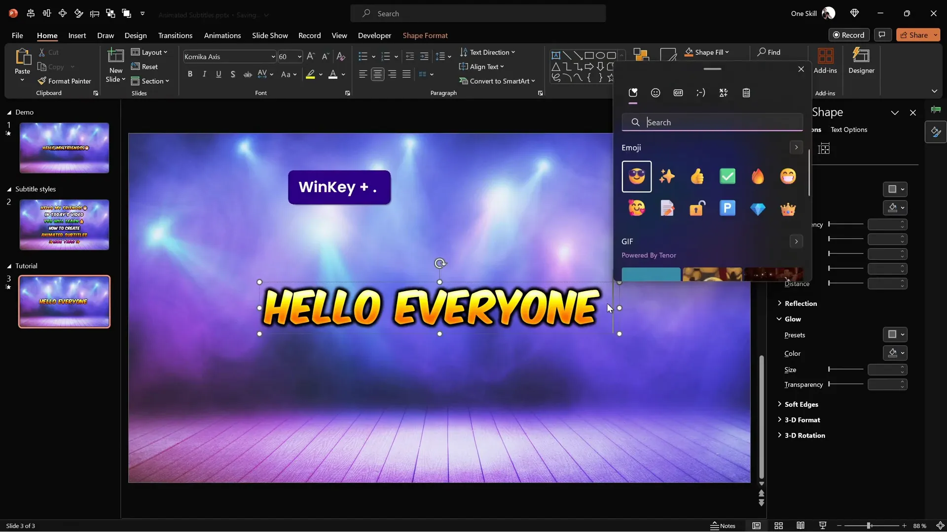 Adding emoji to subtitle text and setting solid fill