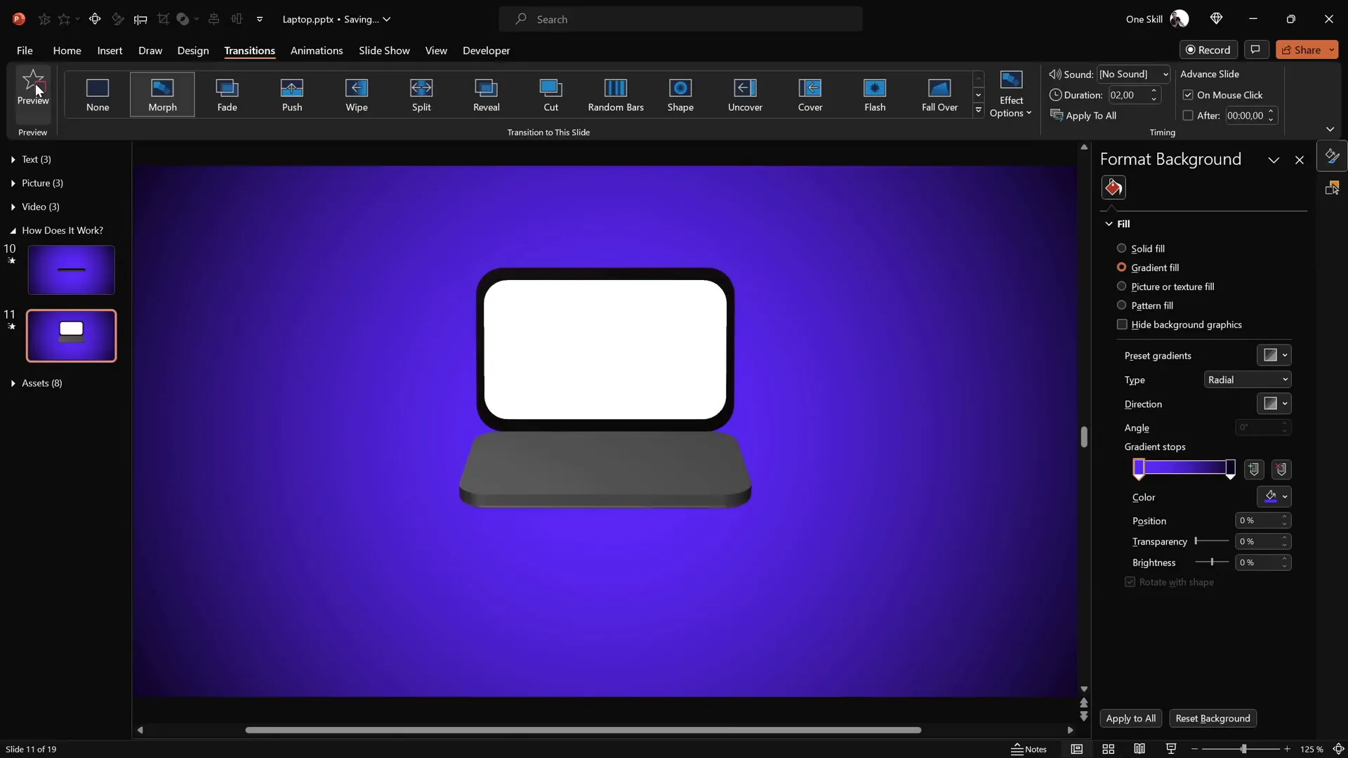 Laptop opening animation using Morph transition in PowerPoint