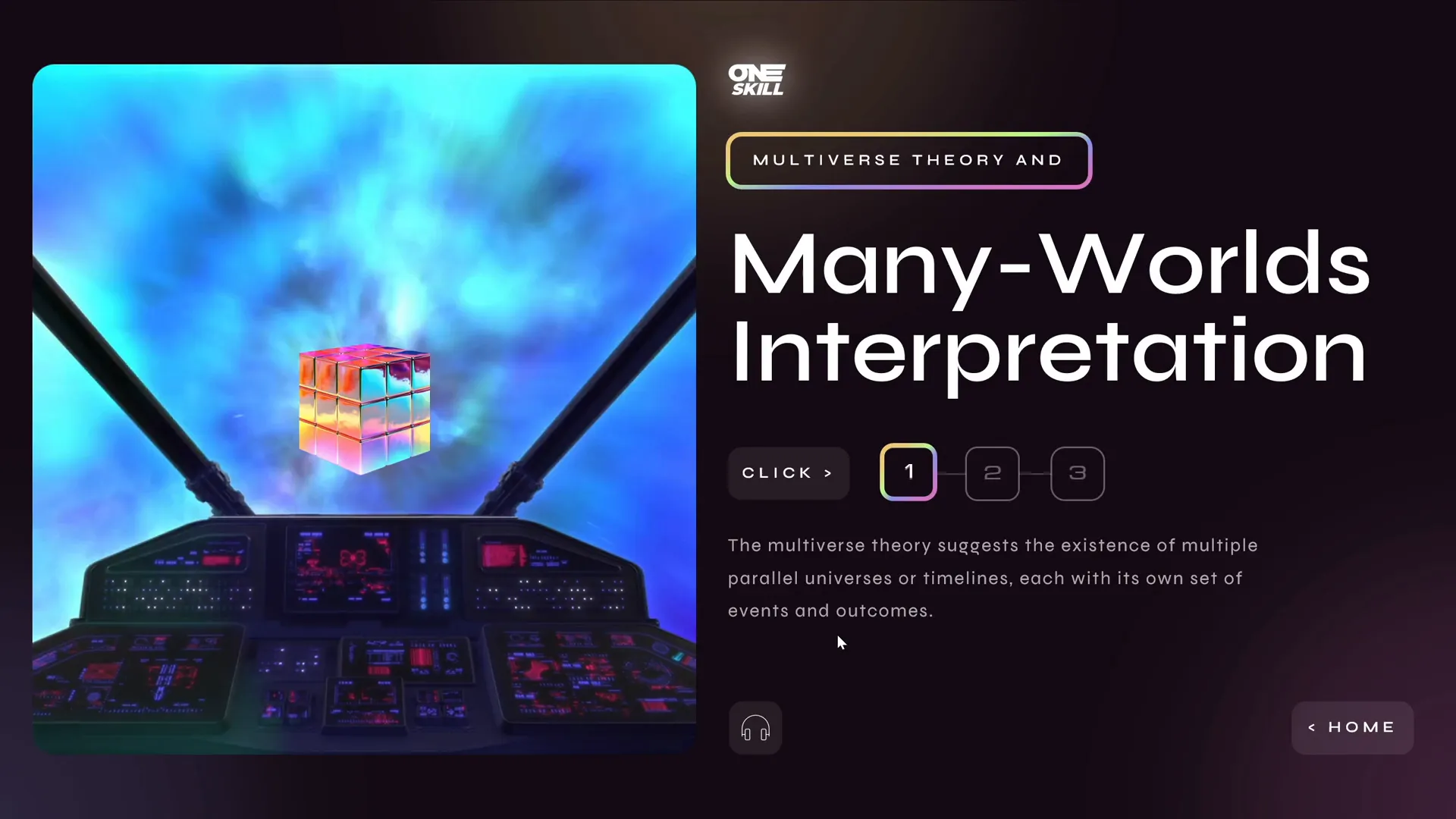 Multiverse theory slide with interactive text and partial audio narration