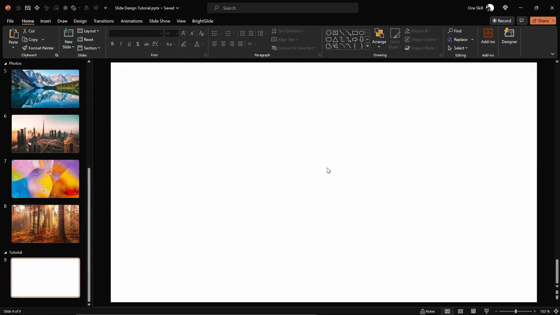 Blank new PowerPoint slide ready for design