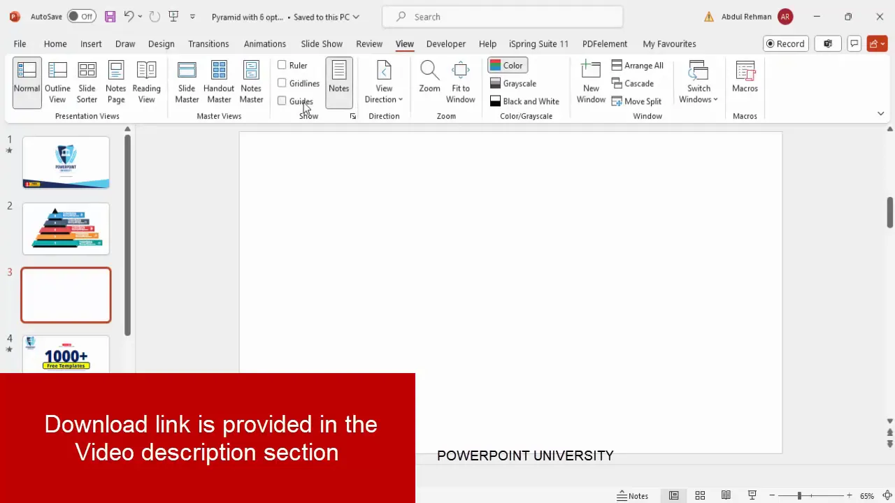 Adding a new slide and enabling guides in PowerPoint