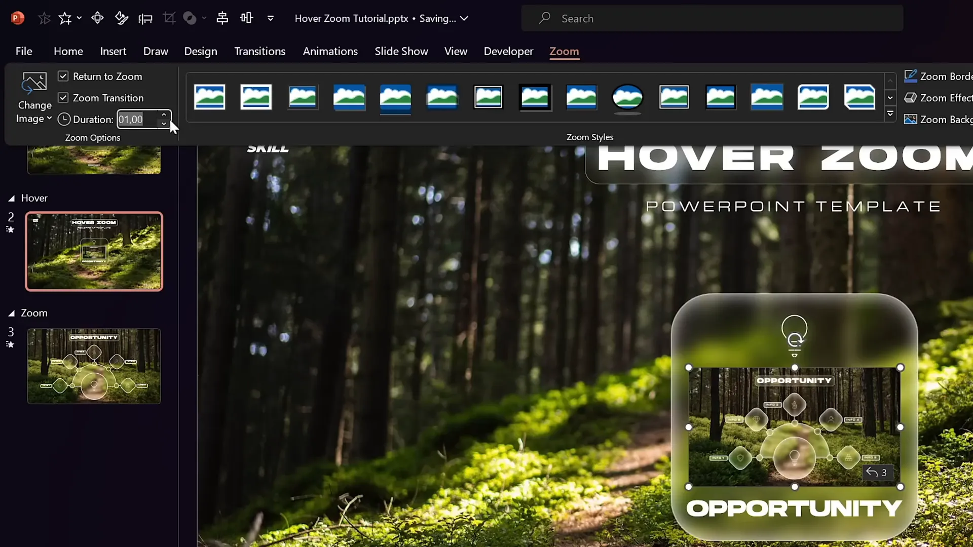 Slide zoom inserted and styled inside hover card