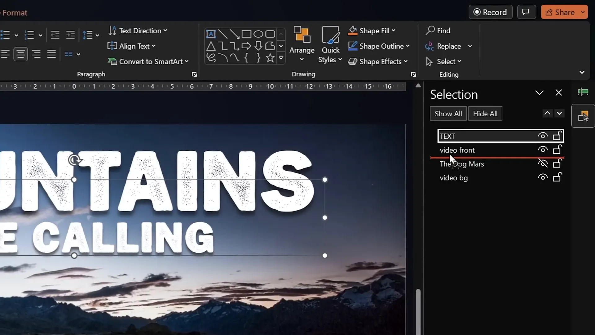 Text box positioned between front and background videos
