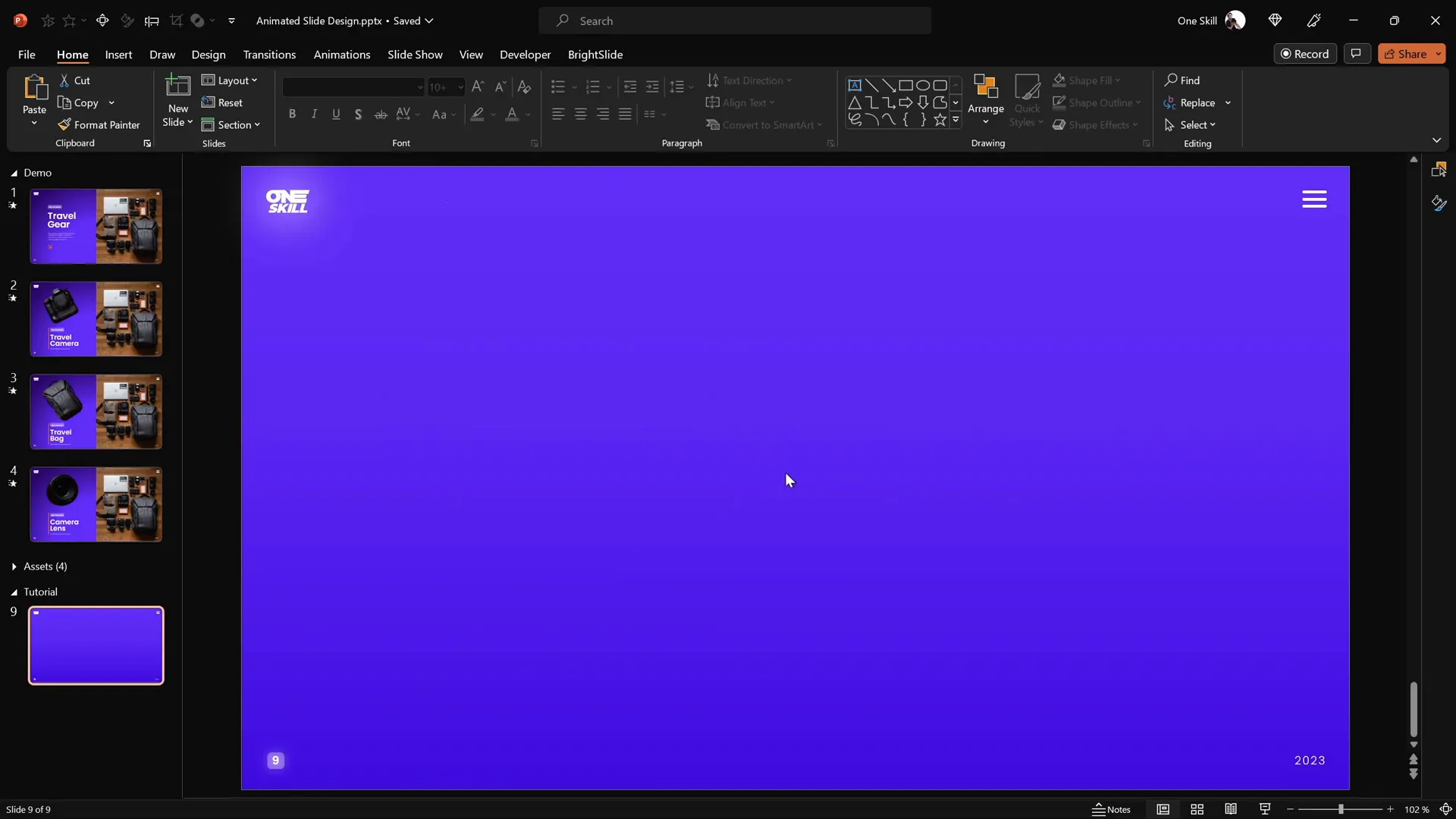 Empty PowerPoint slide setup with slide guides activated