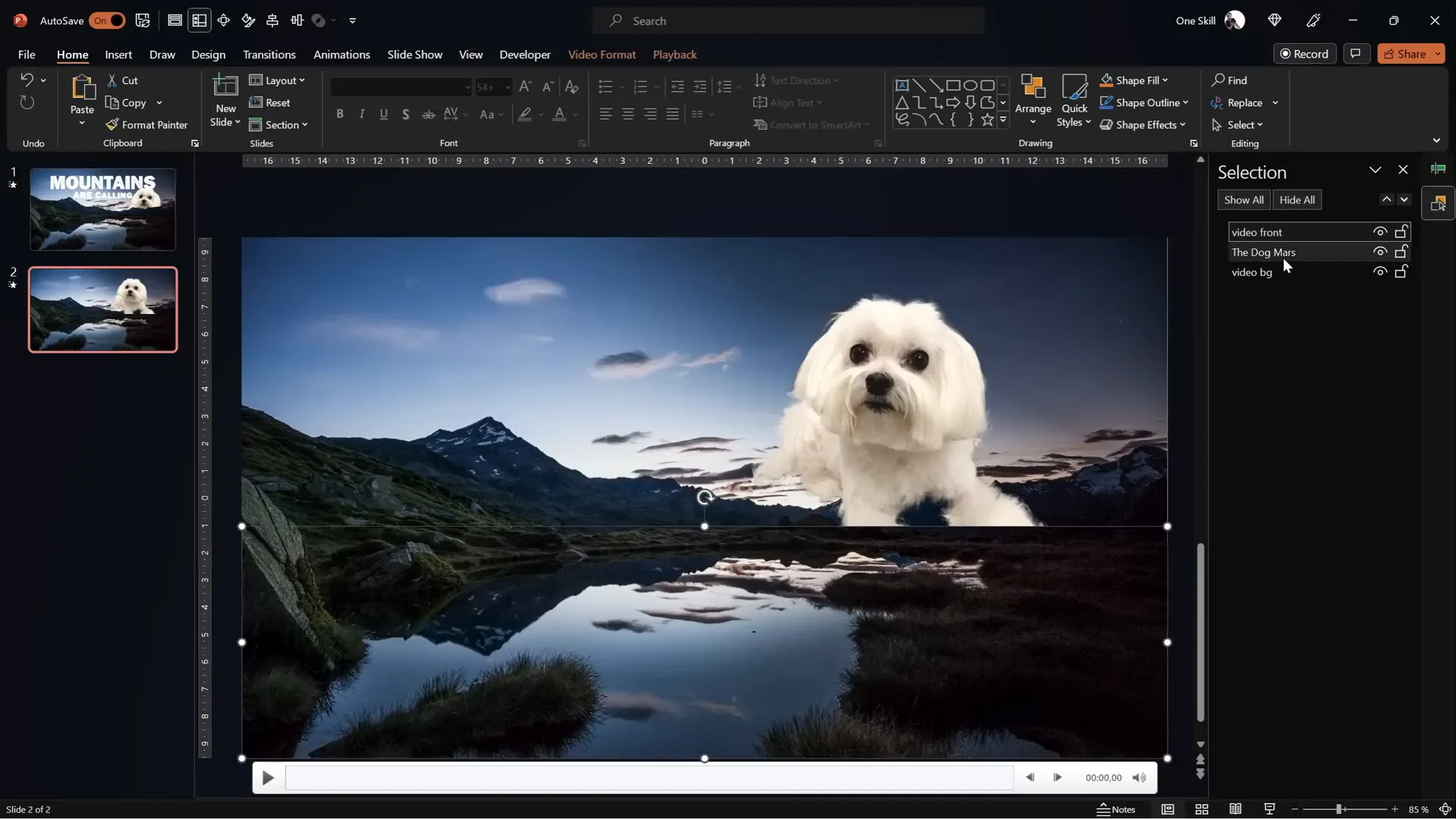 Object placed between front and background videos