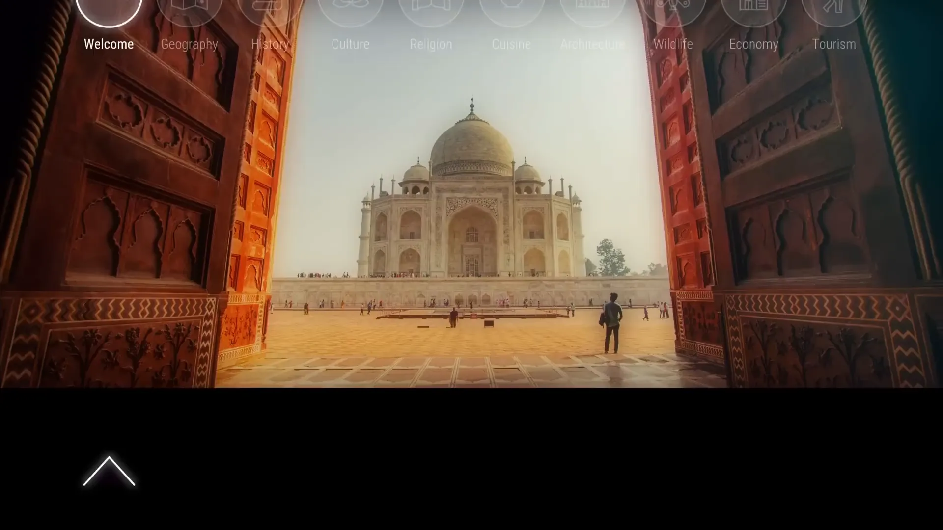 Interactive presentation in full screen with clickable circles and animated icons