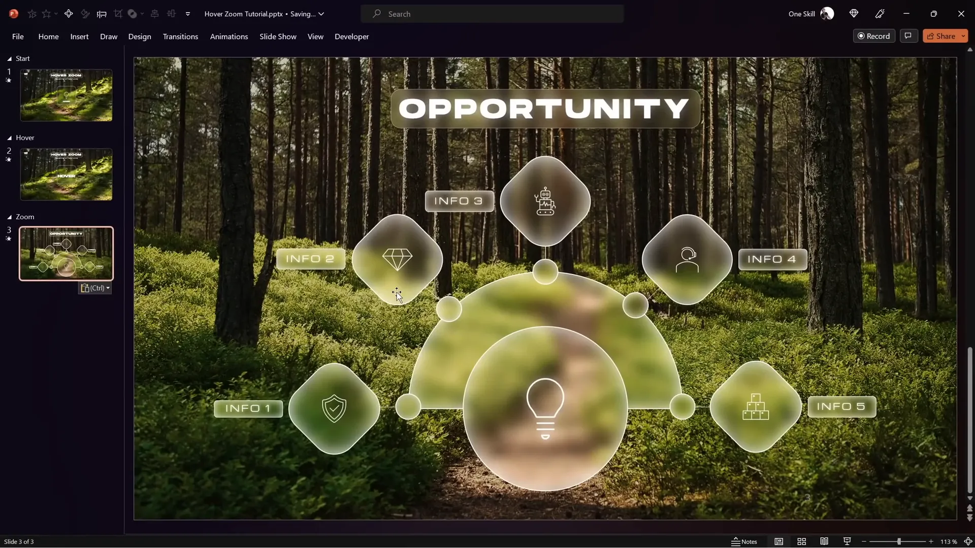 PowerPoint slide sections for organizing hover and zoom slides