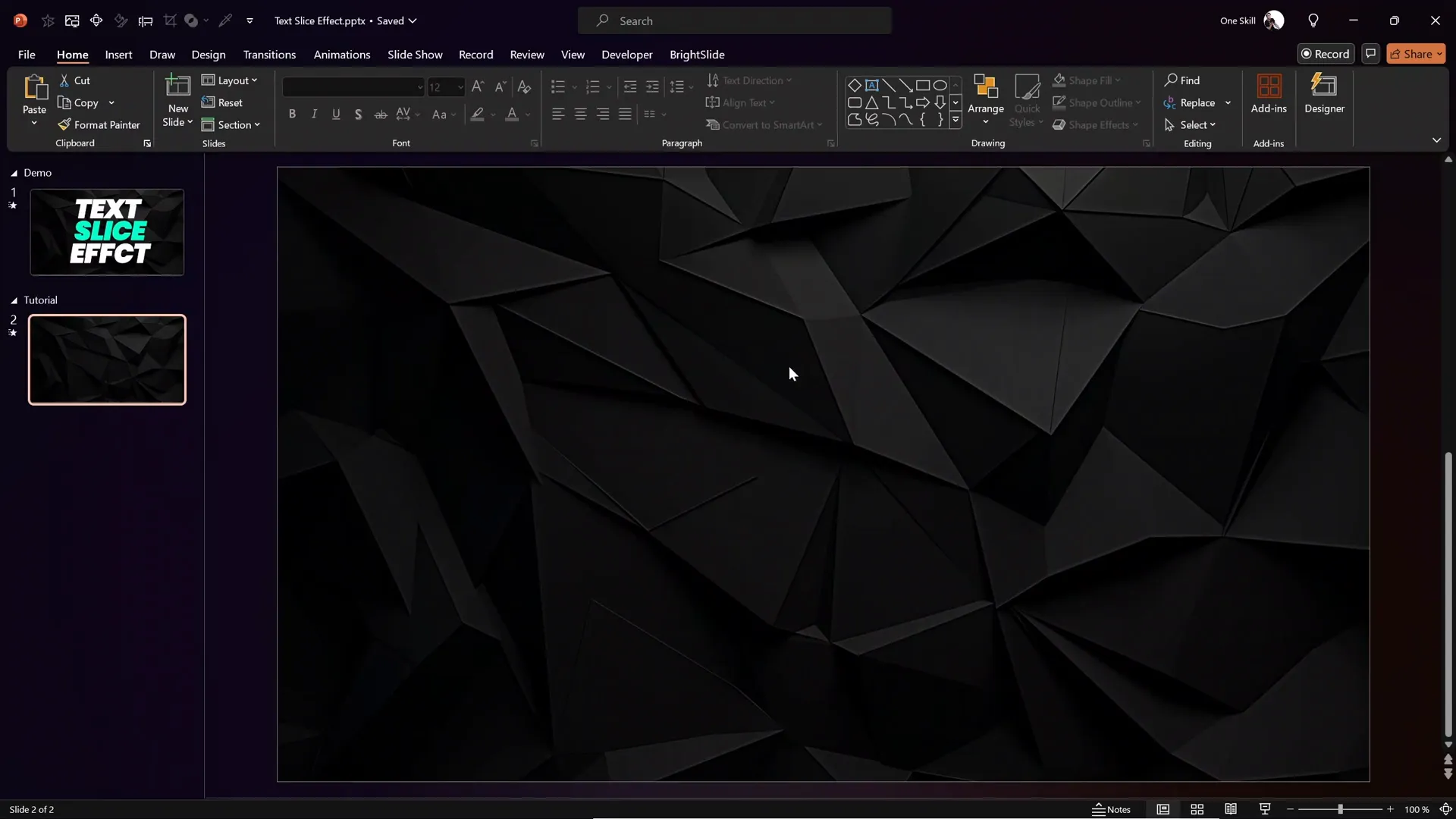 Dark textured photo background set in Slide Master view