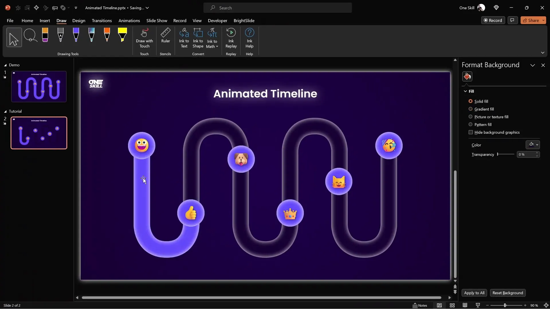 Thick purple scribble path covering timeline segment