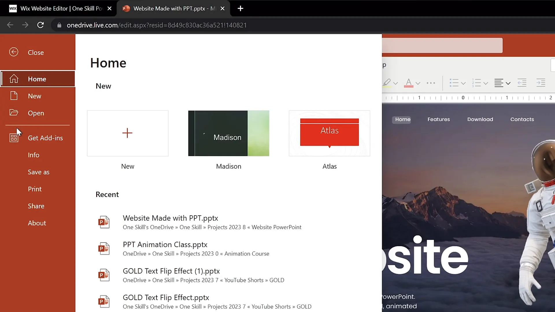 PowerPoint slides viewed online via OneDrive