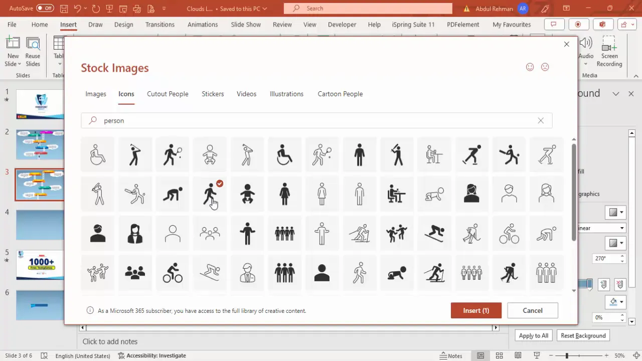Inserting and positioning person icon climbing ladder