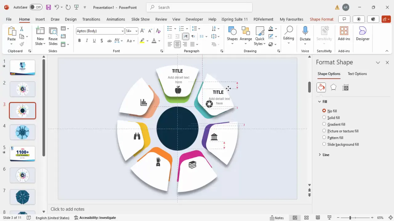 Text boxes with titles and details added to infographic options