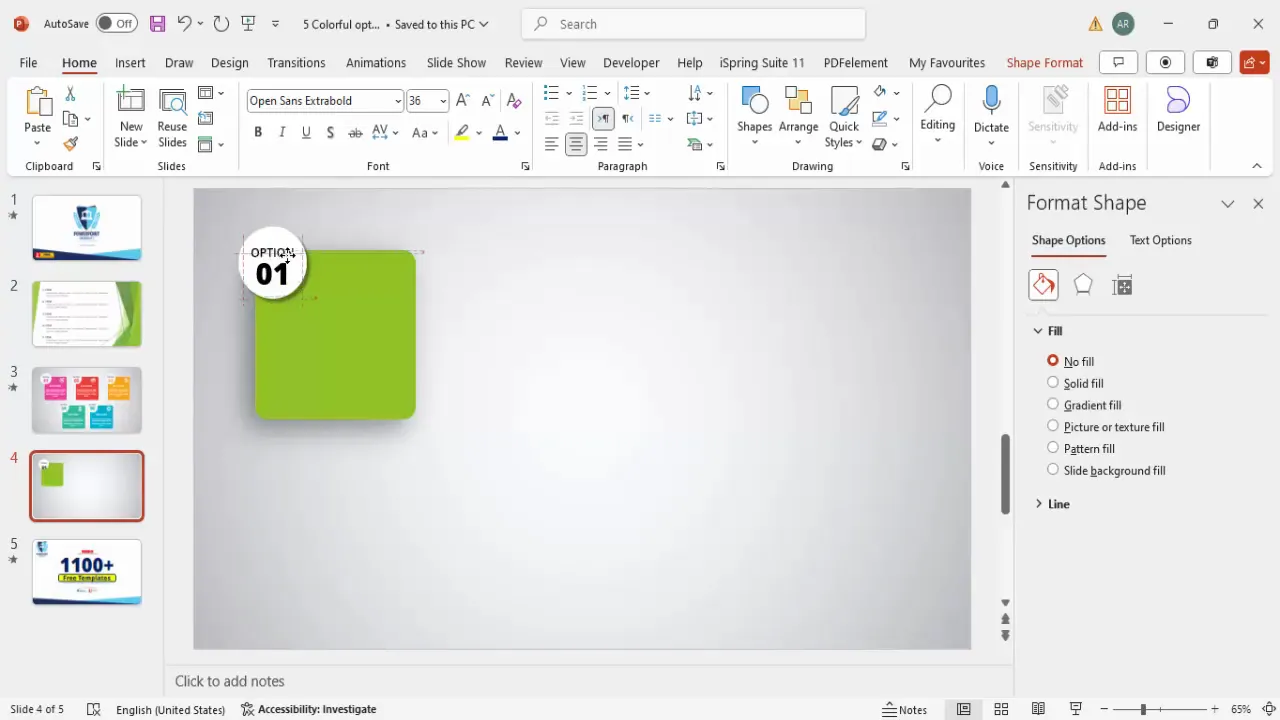 Adding text boxes for option number, title, and description
