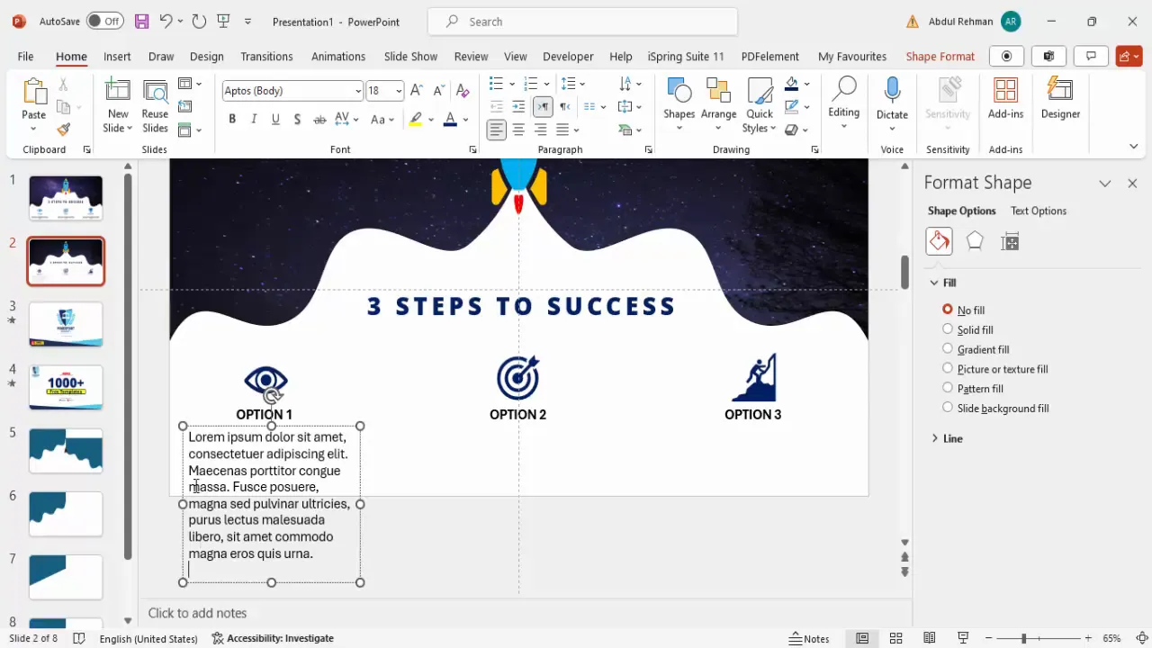 Step numbers and descriptive text added below icons on the slide