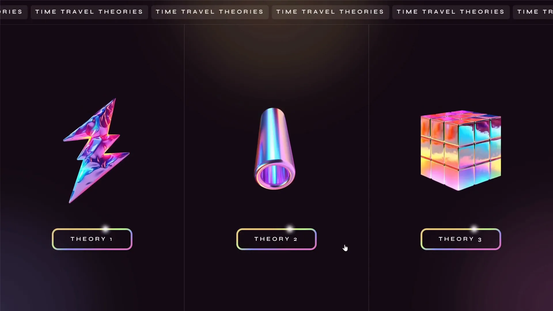 Initial slide divided into three equal parts representing three theories