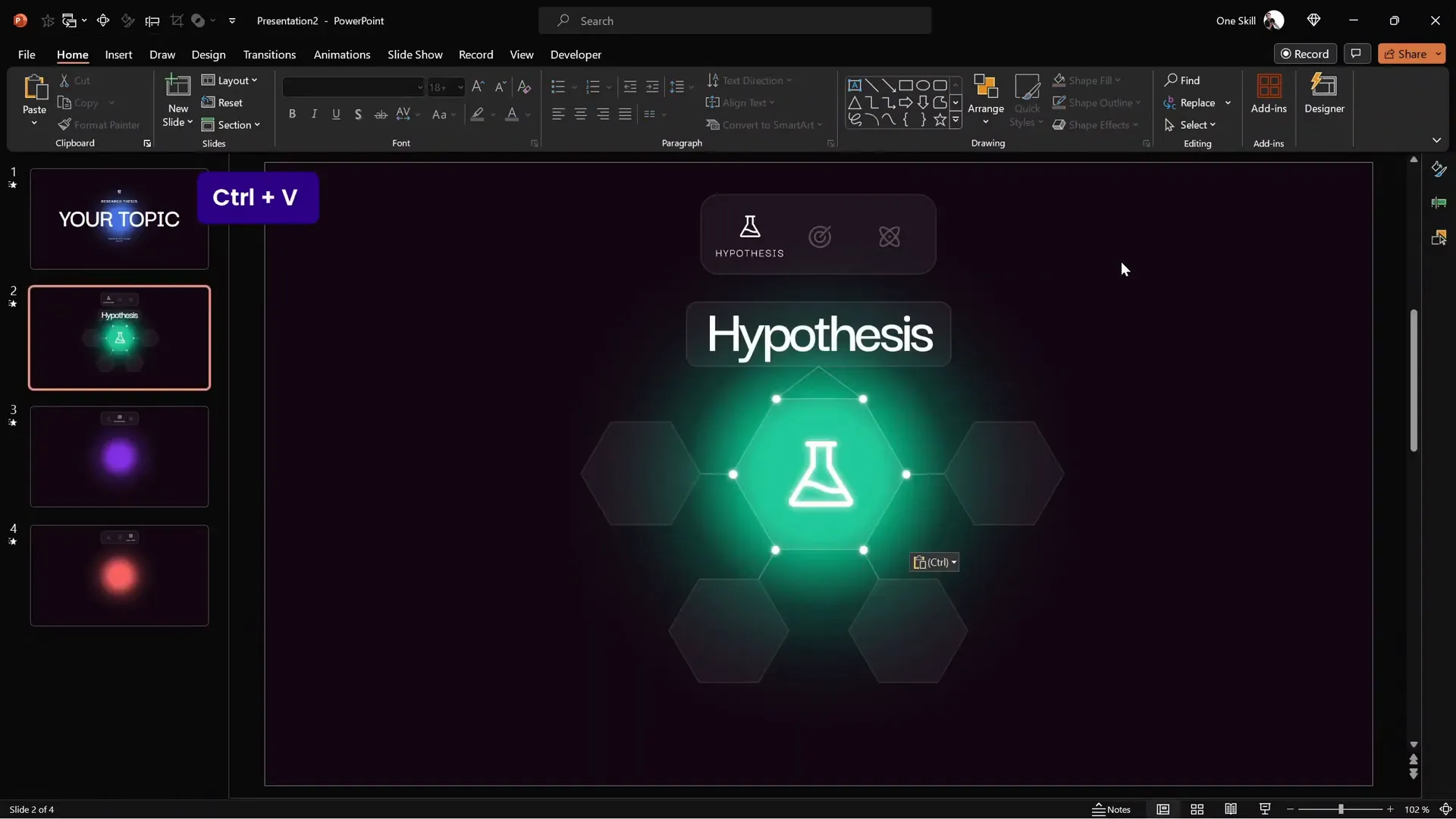 Hexagon infographic with glowing circles and icons