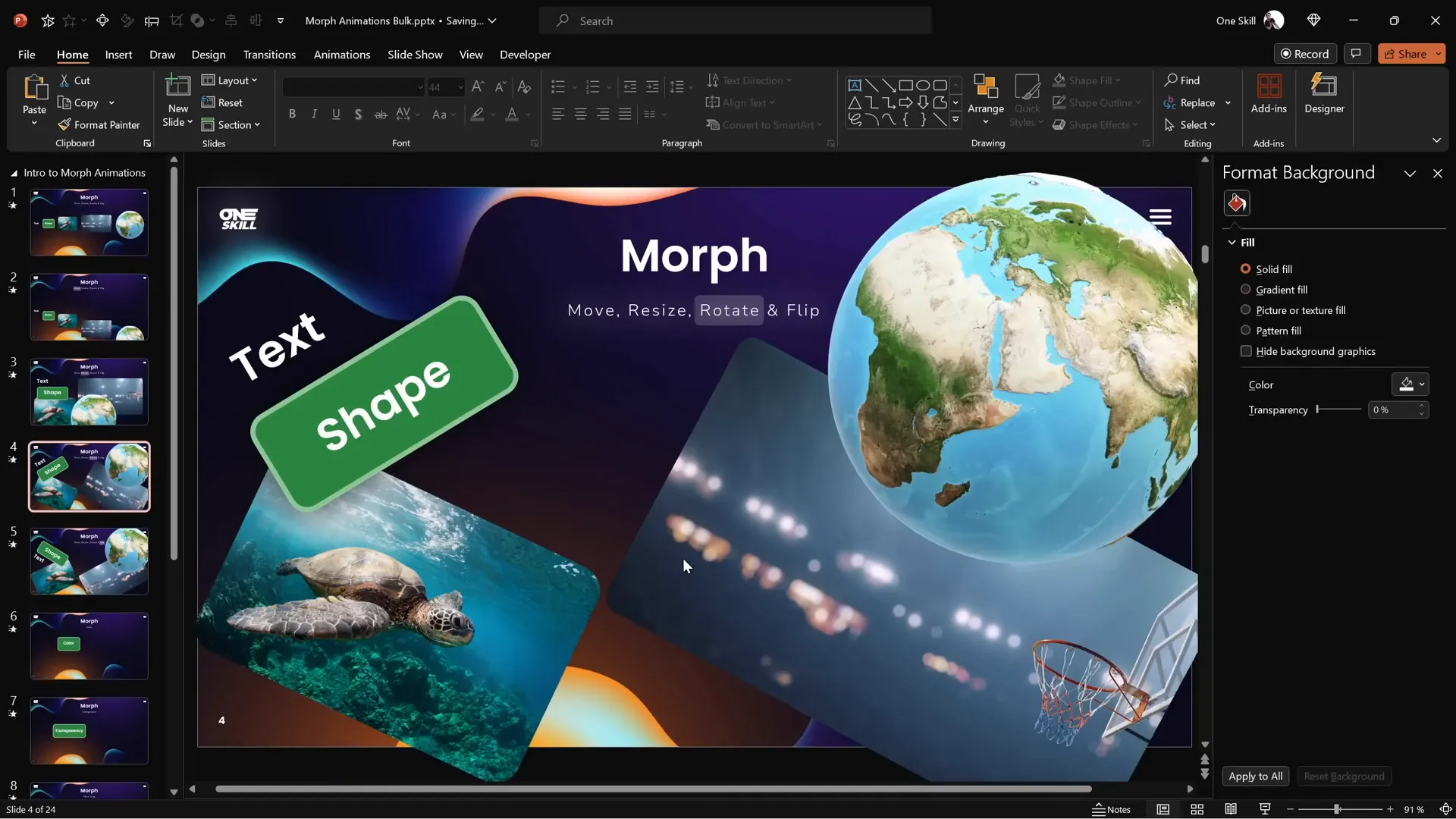 Flipping objects horizontally with Morph transition
