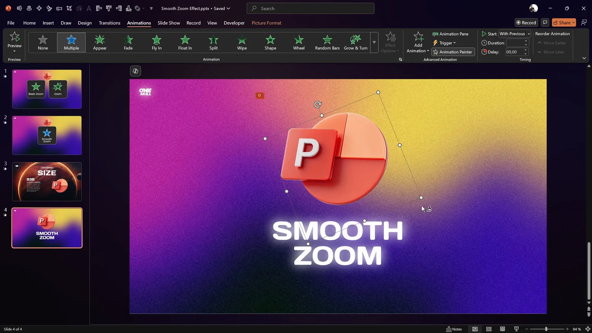 Preview of the smooth zoom animation with fade and grow/shrink