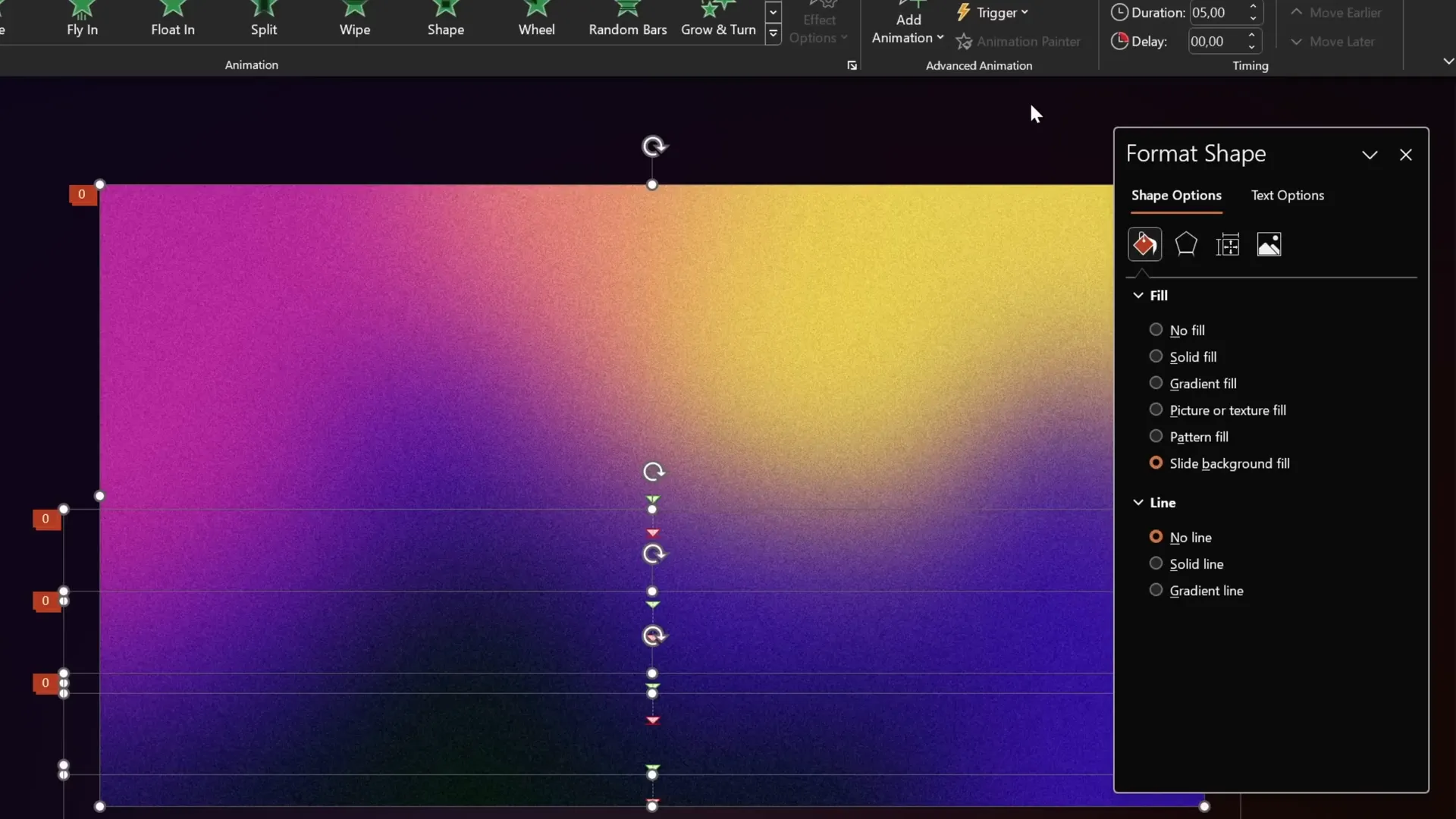 Format shape pane showing slide background fill setting for horizon parallax layers