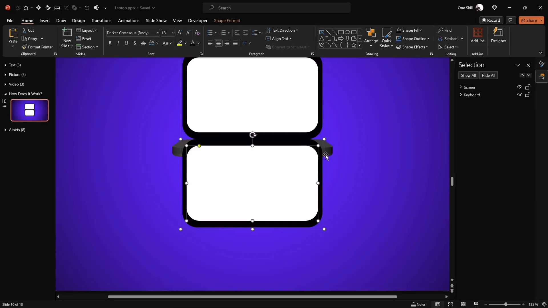 Creating a new rotation center for the laptop screen