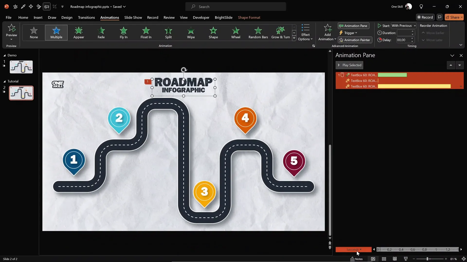 Animation pane showing zoom slow motion animations in PowerPoint