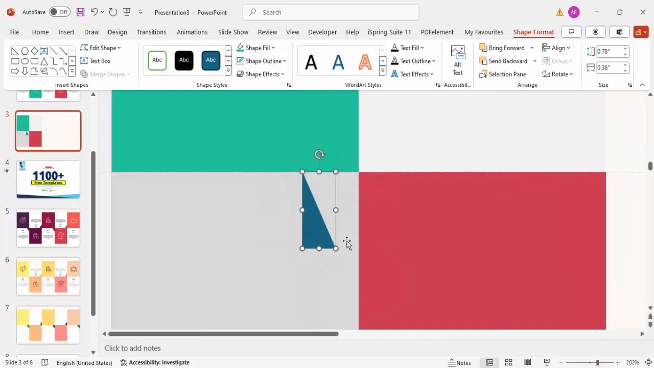 Adding and merging right triangles with rectangular shapes