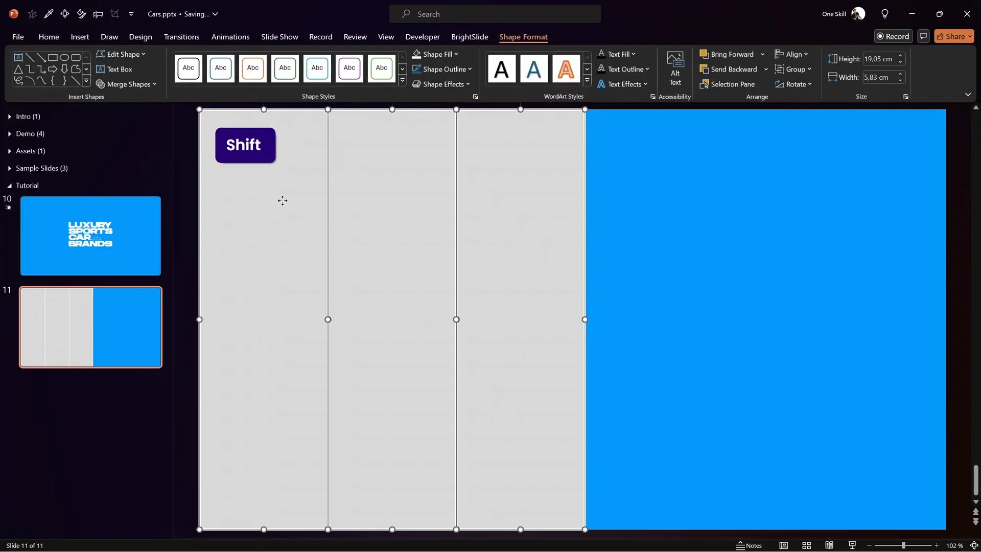 Three gray rectangles aligned as columns in PowerPoint