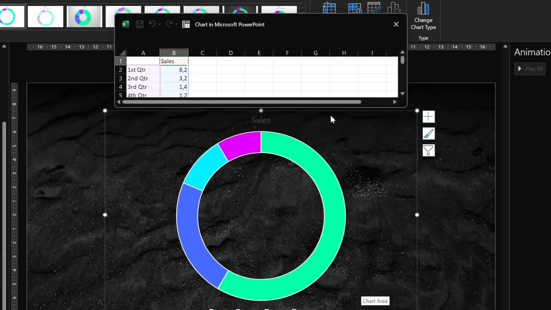 Donut chart divided into six equal parts and converted to editable shapes
