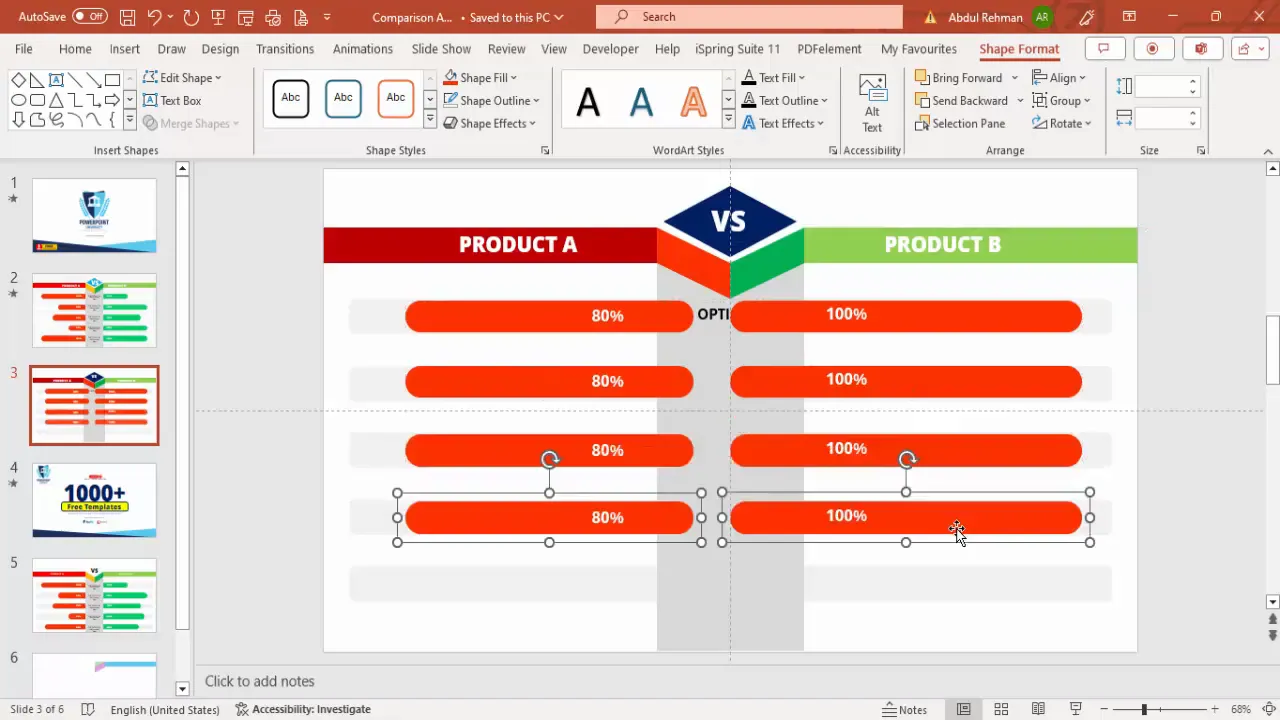 Duplicating comparison options and adjusting percentage values
