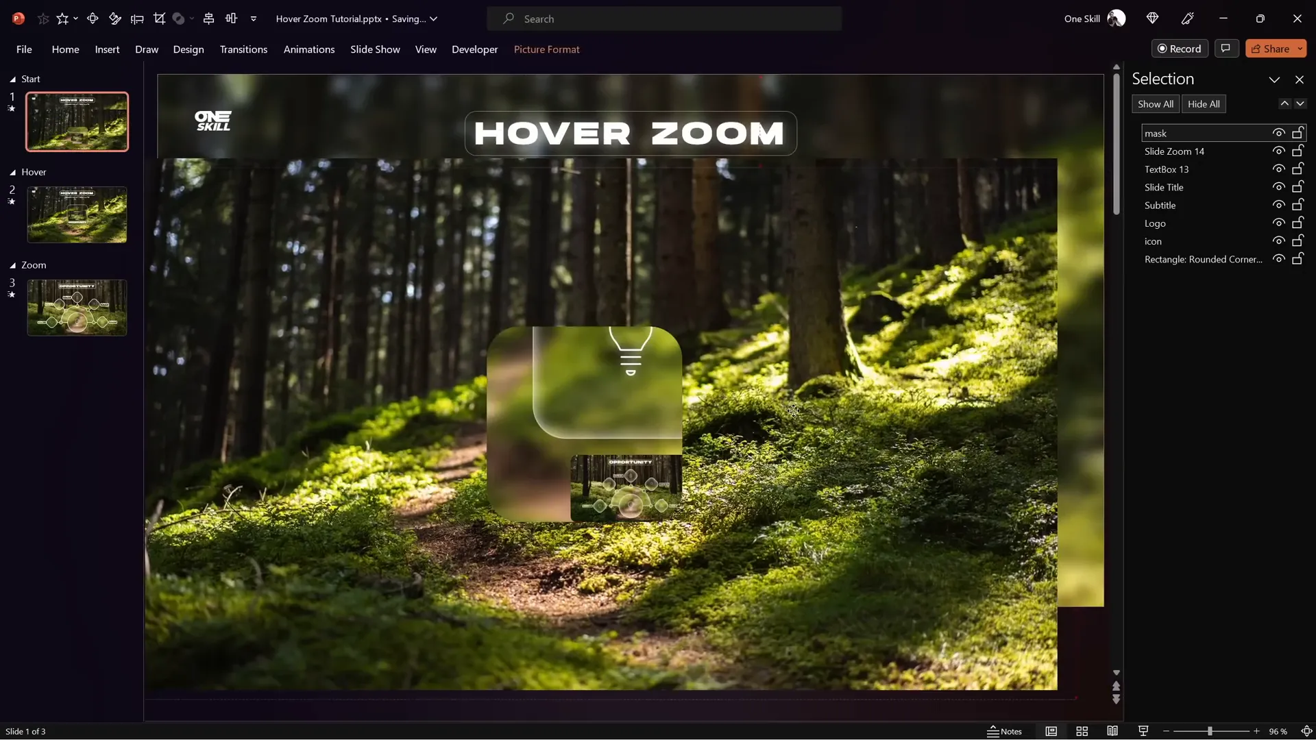 Background photo with a punched hole mask to hide slide zoom and label