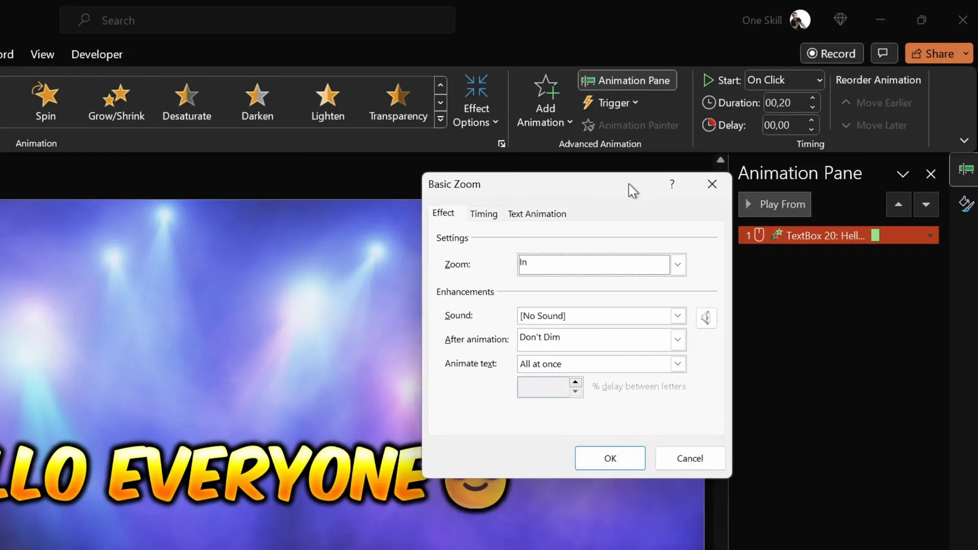 Adding basic zoom animation with letter-by-letter effect
